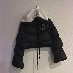 Fendi Black Puffer Jacket with White Collar